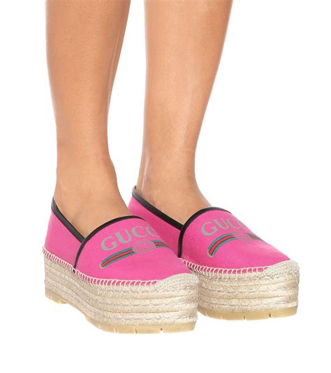 gucci logo platform espadrille pink|gucci espadrilles women's sale.